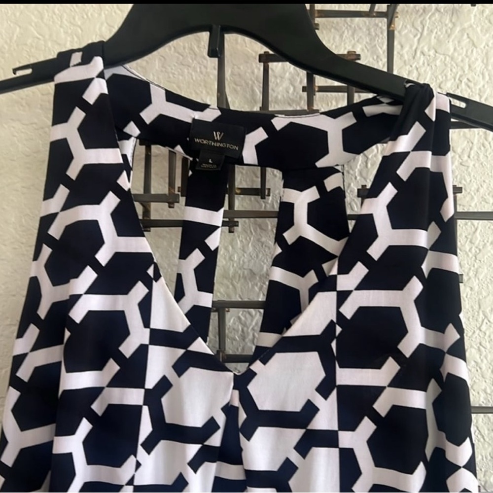 Worthington Black & White Geometric Sleeveless Dress Size L - Picture 3 of 7